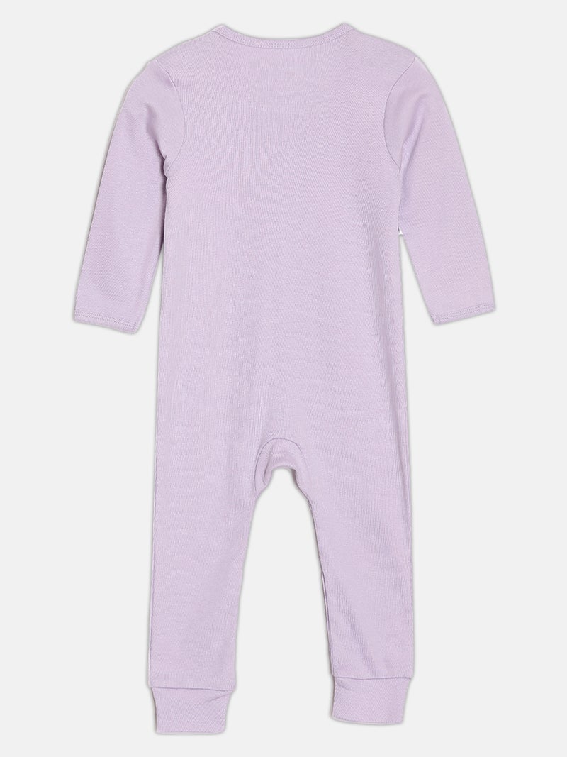 Broon Infant Girls Purple and Off White Printed Organic Cotton Sleepsuit Pack of 2 - Image 4