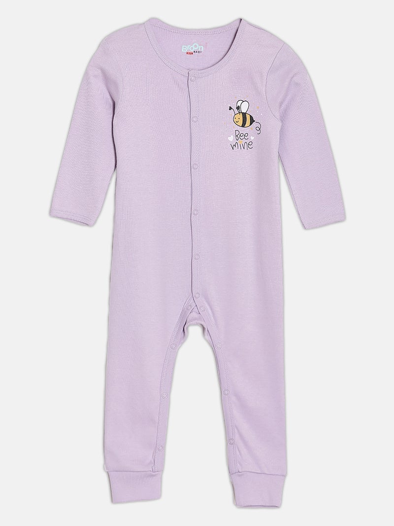 Broon Infant Girls Purple and Off White Printed Organic Cotton Sleepsuit Pack of 2 - Image 2