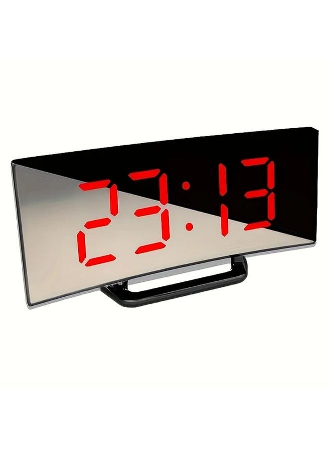 Red Light LED Digital Alarm Clock Curved Mirror Screen Sleep Aid Bedside Timepiece - Image 1