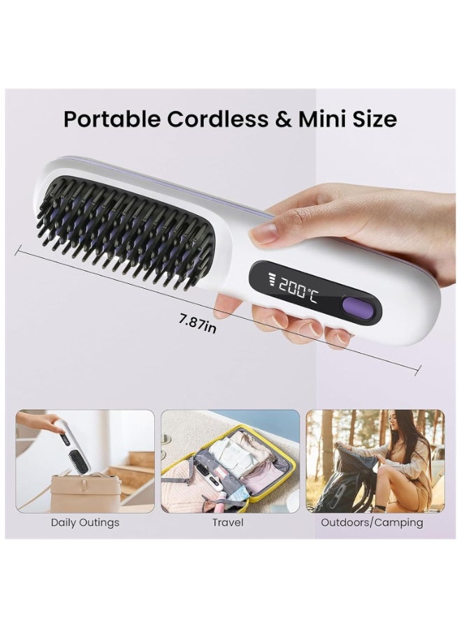 Hihonor Cordless Hair Straightener Brush, Usb Rechargeable 4000Mah Straightening Brush For Travel Mini Curling Iron For Short Hair Negative Ion Anti-Scald Hot Comb Flat Iron 3 Temp-Settings, White - Image 5