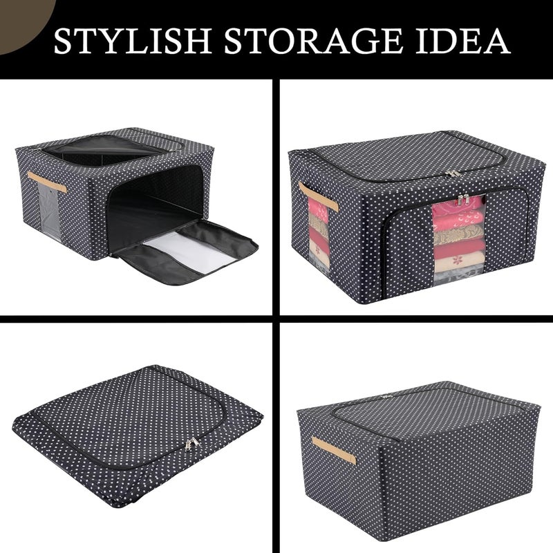 Urbane Home Urbane Home Pack of 2 Clothes Storage Box 24 Liter Wardrobe Organizer Waterproof Underbed Storage Box for Blankets Parachute Steel Frame Drawer Organizer Dot Print Black Grey  - Image 4