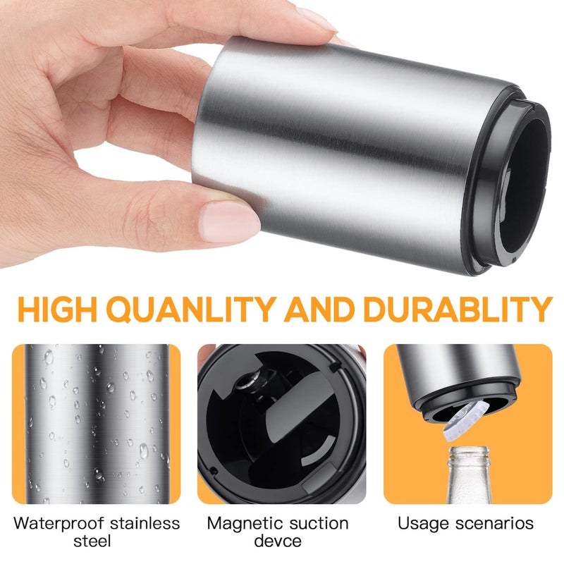 Swaytail Premium Beer Bottle Opener (Silver), 1 PC Stainless Steel Automatic Push Down No Damage Quick to Open Small Portable Bottle Cap Openers for Home Bars Picnic Camping Hiking - Image 4