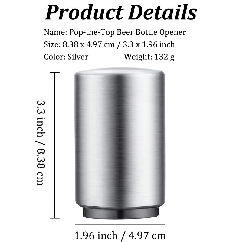 Swaytail Premium Beer Bottle Opener (Silver), 1 PC Stainless Steel Automatic Push Down No Damage Quick to Open Small Portable Bottle Cap Openers for Home Bars Picnic Camping Hiking - Image 3