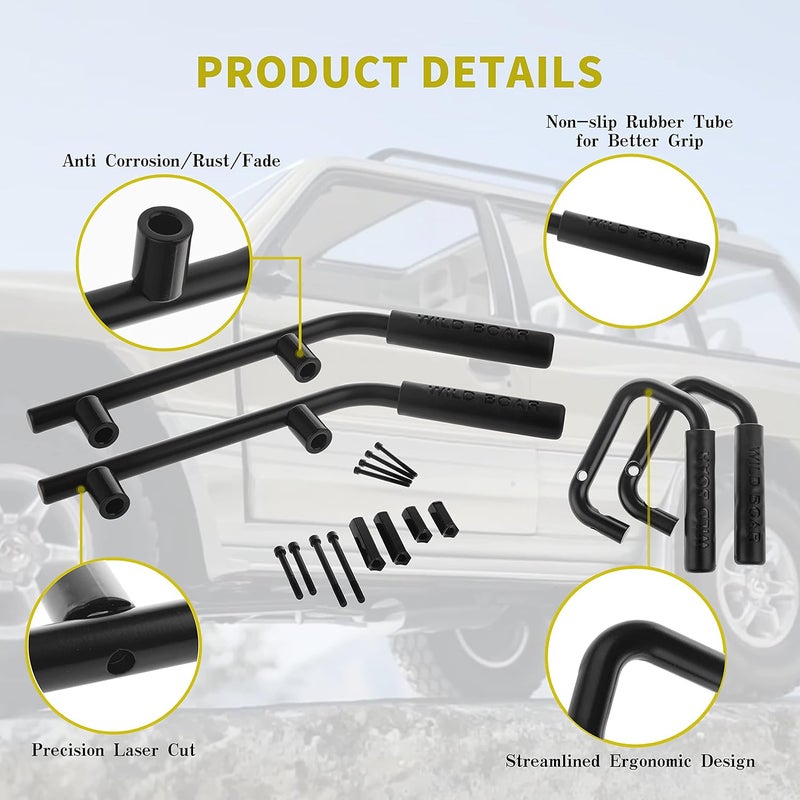 caqeg Front & Rear Grab Handle Kit Aluminum Alloy Grab Bar Safety Handles Compatible with 2007-2018 Jeep Wrangler JK JKU Rubicon Sport Sahara - Image 2