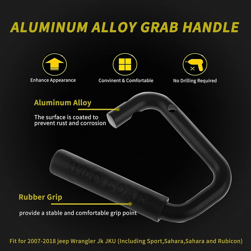 caqeg Front & Rear Grab Handle Kit Aluminum Alloy Grab Bar Safety Handles Compatible with 2007-2018 Jeep Wrangler JK JKU Rubicon Sport Sahara - Image 3