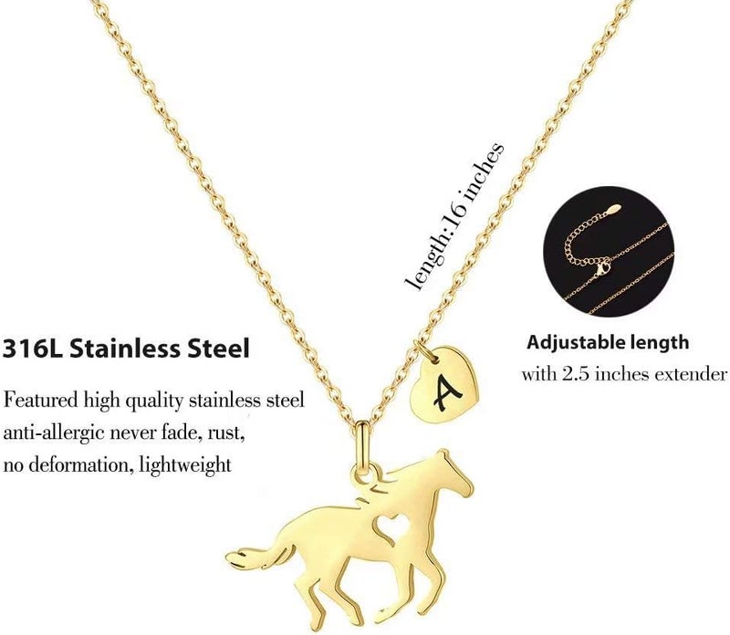 MONOOC Store Horse Gifts for Girls Necklace - Stainless Steel Dainty Horse Pendant Heart 26 Initial A-Z Necklaces for Women Girl - Image 4