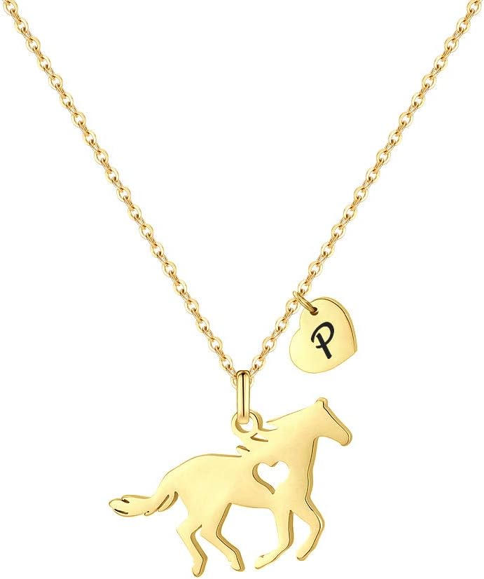 MONOOC Store Horse Gifts for Girls Necklace - Stainless Steel Dainty Horse Pendant Heart 26 Initial A-Z Necklaces for Women Girl - Image 1