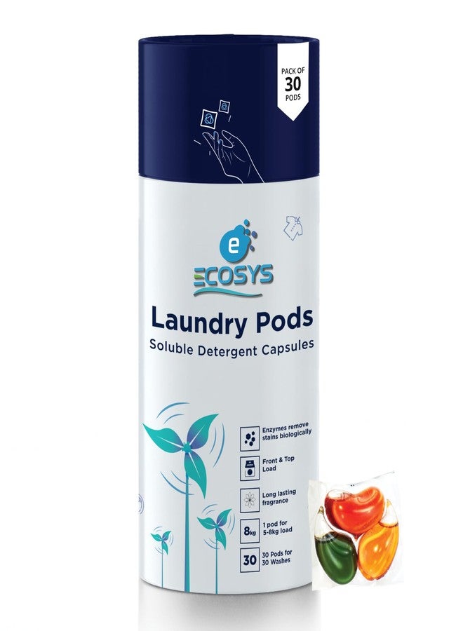 Ecosys 3-in-1 Dissolvable Magic Laundry Pods for 30 washes:Bioenzymes Infused,Tough Stain Fighter for Top & Front Load with Floral Aroma,1 Pod = 1 Wash for 5-7kg - Image 1