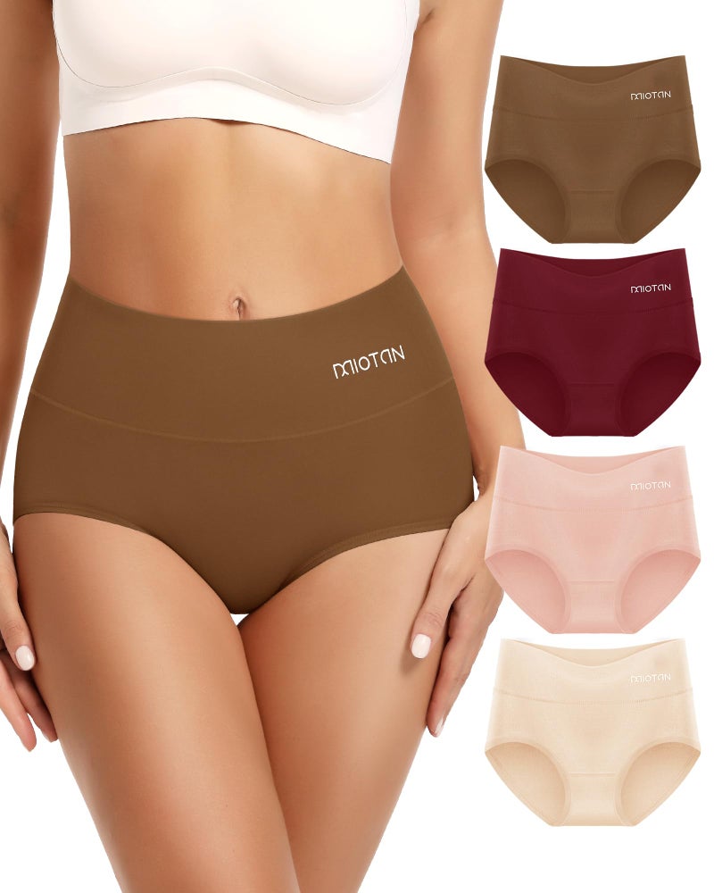 MIOTAN Women's Cotton Underwear 4 Pack High Waisted Tummy Control Top Ladies Panties Postpartum Compression Post Partum, Mult-L Multicolor - Image 1