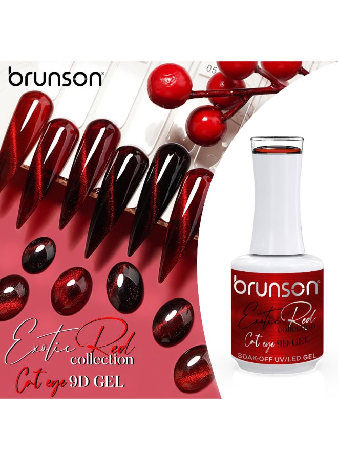 brunson Universal Cat Eye Gel Nail Polish, Exotic Red 9D Magnetic Nail Polish Glitter Shimmer with Magnetic Soak Off  UV/LED Gel Polish Nail Art paint  BER9D01 - Image 5
