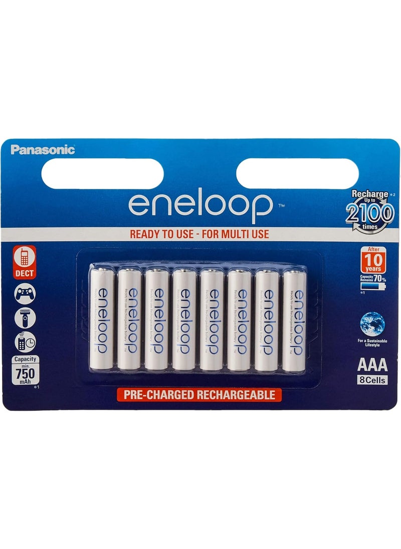 eneloop eneloop Panasonic ReadytoUse NiMH Battery AAA Micro Pack of 8 Min 750 mAh 2100 Charge Cycles Strong Performance and Low SelfDischarge Rechargeable Battery 4228 White  - Image 1