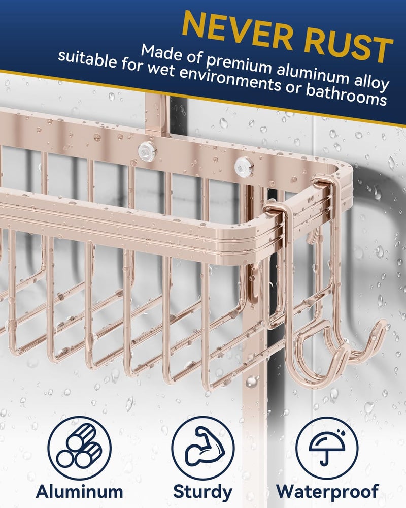 Yasonic Shower Caddy Hanging  Never Rust Shower Organizer Hanging  Aluminum Shower Racks For Inside Shower With Hooks For Razor  Bathroom Organizers And Storage With Soap Holder  Rose Gold - Image 4