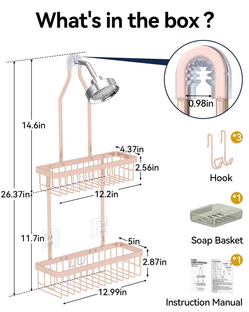 Yasonic Shower Caddy Hanging  Never Rust Shower Organizer Hanging  Aluminum Shower Racks For Inside Shower With Hooks For Razor  Bathroom Organizers And Storage With Soap Holder  Rose Gold - Image 2