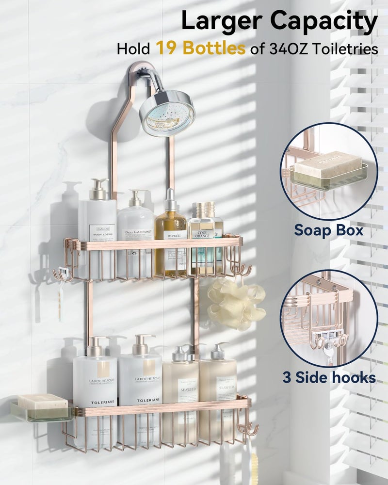 Yasonic Shower Caddy Hanging  Never Rust Shower Organizer Hanging  Aluminum Shower Racks For Inside Shower With Hooks For Razor  Bathroom Organizers And Storage With Soap Holder  Rose Gold - Image 3
