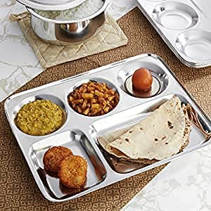 KC Stainless Steel Partition Plate 5 in1/Bhojan Thali/Compartment Plate/Steel Thali/Dinner Plate Set of 6 - Image 2