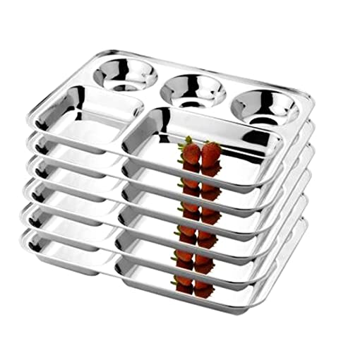 KC Stainless Steel Partition Plate 5 in1/Bhojan Thali/Compartment Plate/Steel Thali/Dinner Plate Set of 6 - Image 1