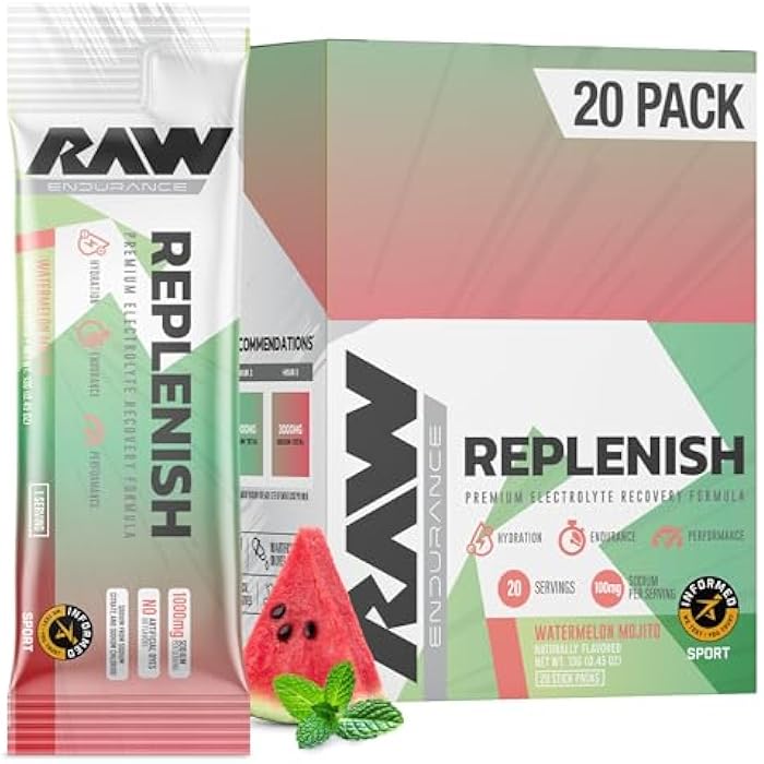 RAW Replenish Packets, Premium Electrolytes Powder Recovery Formula, Watermelon Mojito (20 Stick Packs) - Flavored Electrolyte Drink Mix for Hydration, Replenishment, Endurance & Performance Workouts - Image 1