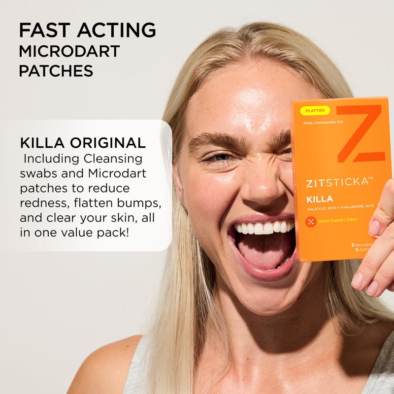 ZitSticka Killa Pimple Patches for Face - World's Most Potent Pimple Patch with Fast-Acting Microdarts - Starts Working within 6 Hours for Deep, Early-Stage Zits - Regular 8 Count with Cleana Swab - Image 4