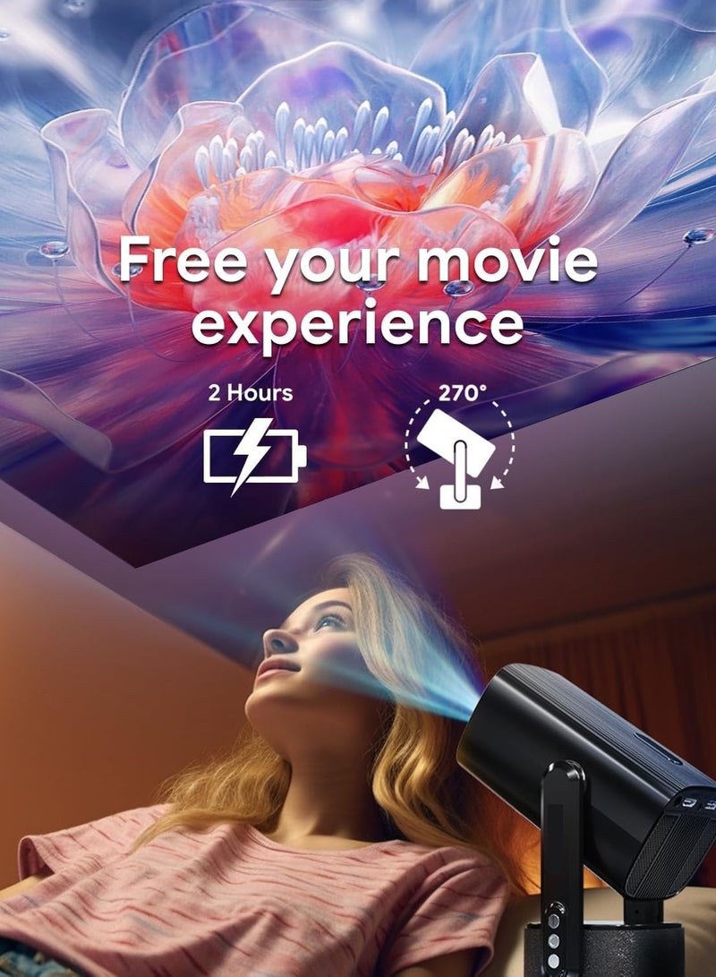 ET-LIFE Projector - 4K 1080P Full HD Smart Android 11.00 Portable Mini Mobile Projectors,  Auto Focus Battery Powered Wireless Projector With WIFI and Bluetooth for Home Cinema and Outdoor, Black  - Image 5