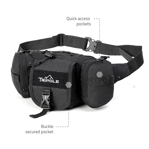 Tripole Tactical Waist Pack and Fanny Bag for Men & Women | Lightweight & Durable | for Travel, Hiking & Outdoor Use (Black) - Image 4