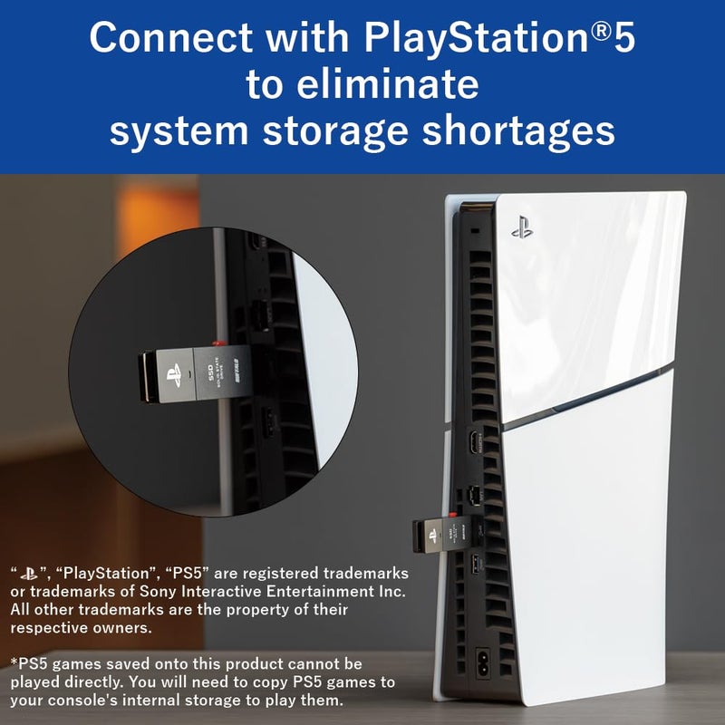 BUFFALO External SSD 1.0TB - Officially Licensed Product, Compatible with PS5 Consoles / PS4 Consoles - USB3.2 Gen2 Type A Compact Stick SSD-SAO1.0U3B - Image 1