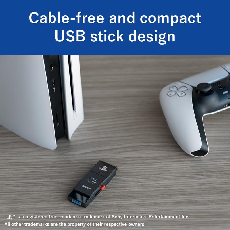 BUFFALO External SSD 1.0TB - Officially Licensed Product, Compatible with PS5 Consoles / PS4 Consoles - USB3.2 Gen2 Type A Compact Stick SSD-SAO1.0U3B - Image 3