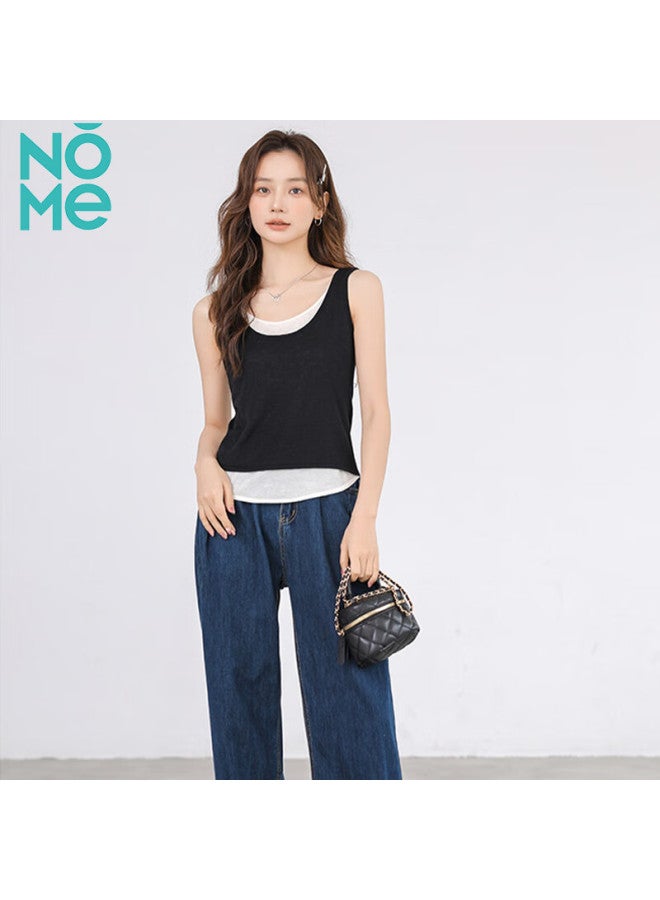 Nome Snowflake Cotton Faux Two-piece Loose Vest For Women, Stylish Simple Sleeveless Top For Outer Wear, Gray [two-piece Set], M - Image 2