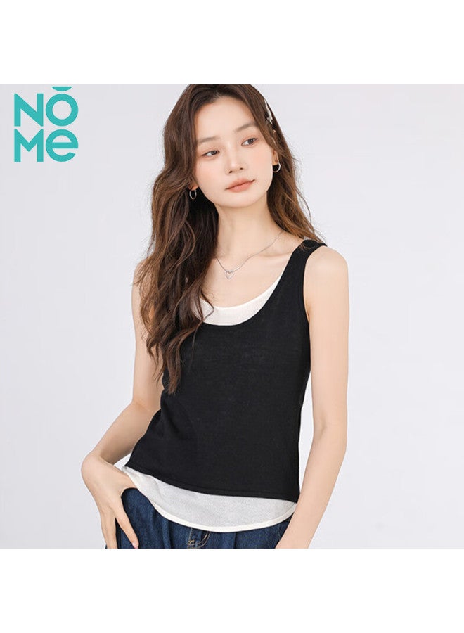Nome Snowflake Cotton Faux Two-piece Loose Vest For Women, Stylish Simple Sleeveless Top For Outer Wear, Gray [two-piece Set], M - Image 1