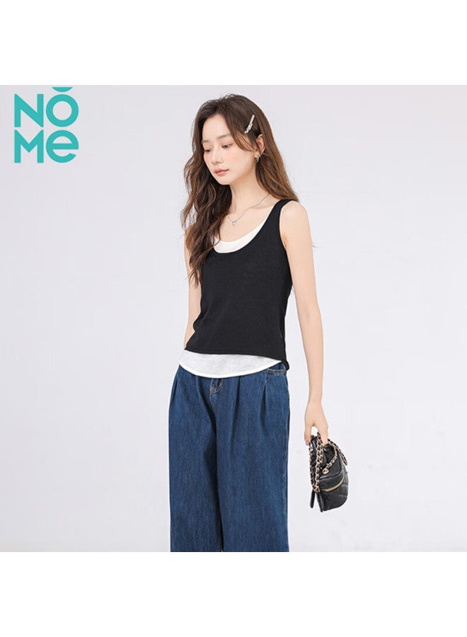Nome Snowflake Cotton Faux Two-piece Loose Vest For Women, Stylish Simple Sleeveless Top For Outer Wear, Gray [two-piece Set], M - Image 3