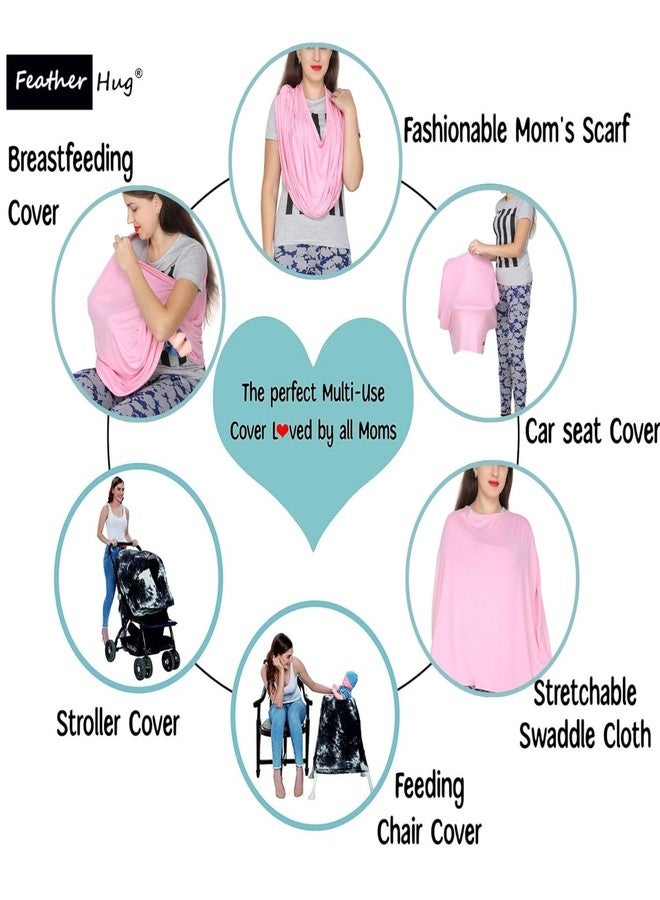 Feather Hug غطاء الرضاعة الطبيعية الفاخر Feather Hug® 360° - مئزر رضاعة مطاطي للأم، غطاء رضاعة طبيعي قابل للتهوية (وردي) - Image 2