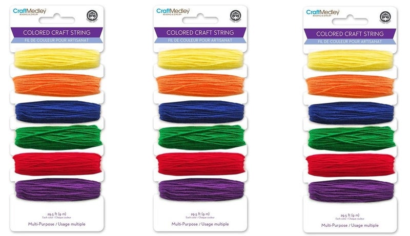 Multicraft Imports Craft Medley MultiPurpose Colored Craft String 295Feet Brights 3 Pack