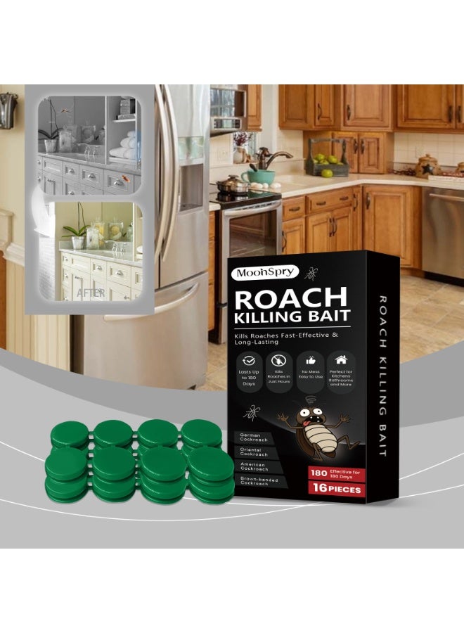 MOONSPRY Roach Killing Bait 16pcs | Fast & Long-Lasting | Odorless & Safe | Non-Toxic Pest Control | Residue-Free 180 Days | Kitchen & Bathroom - Image 2