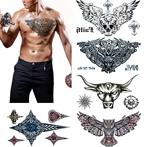 VIWIEU Large Tattoos Fake Temporary Body Art Stickers for Men Women Teens, VIWIEU 3D Realistic Girls Chest Temporary Tattoos, 5 Sheets, Water Transfer Body Tattoos - Image 1