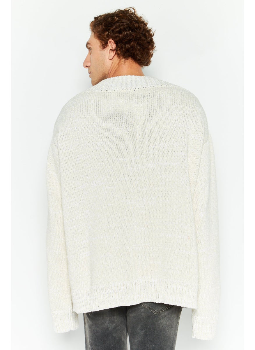 BOTTEGA VENETA - Men Oversized V-Neck Knitted Sweater, Cream - Image 1