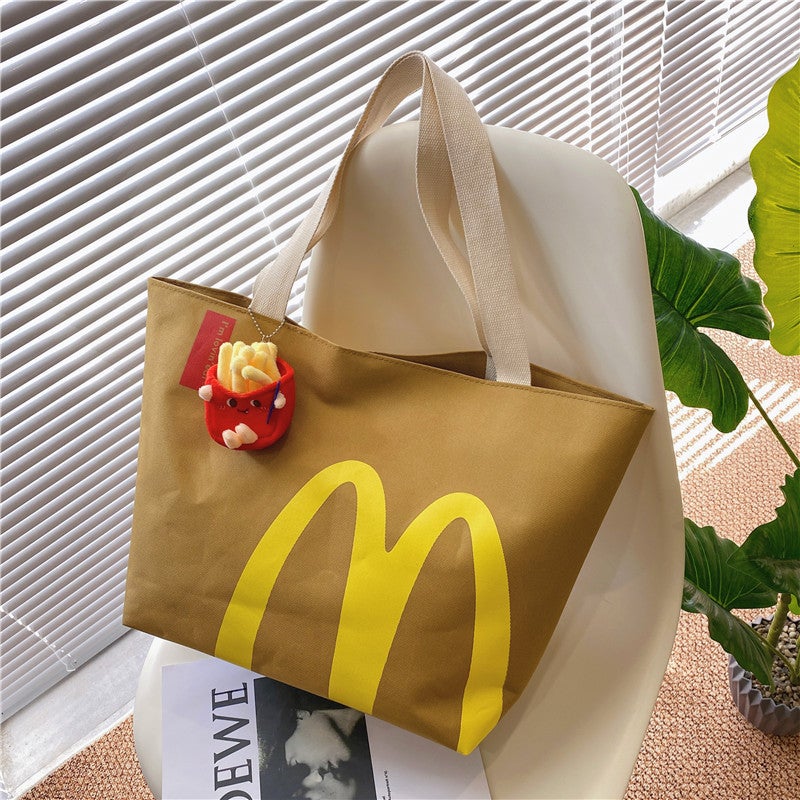McDonalds Print Lunchbox Bucket Bag Casual Drawstring Shoulder Bag Tote waterproof fabric without pendant 
