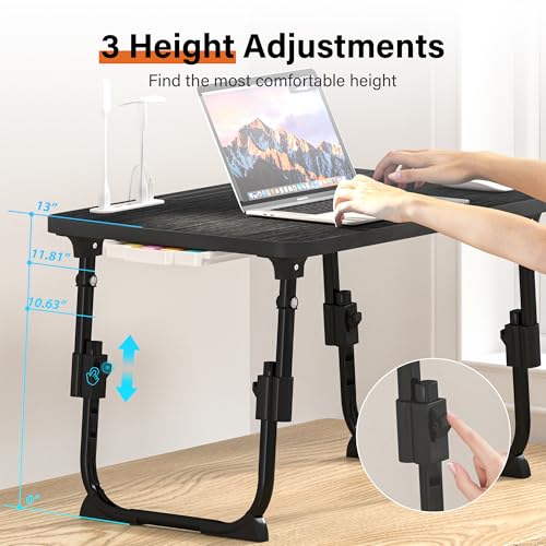 DECOSIS Laptop Desk for Bed Height Adjustable, Lap Bed Table with USB/Storage Drawer/Cup Holder/Tablet Stand/Book Shelf, Foldable Breakfast Tray Portable for Reading Writing, Sofa & Floor, Black - Image 2