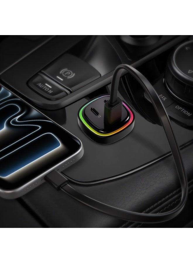 ليفيلو شاحن سيارة 66 واط بثلاثة منافذ مع منفذي USB-C ومنفذ USB-A للشحن السريع، هيكل من سبيكة الزنك مع إضاءة LED، ستاتيك - Image 2