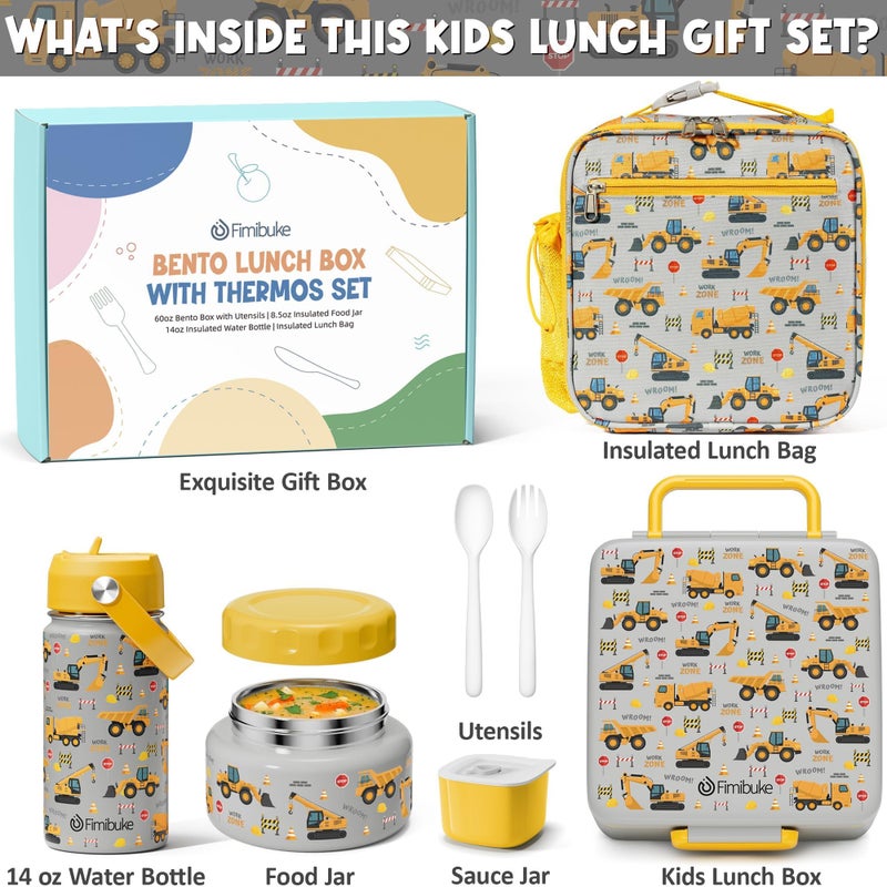 Fimibuke Bento Box for Kids Adult - Leakproof 3-4 Compartments Lunch Bento Box Set with Insulated Food Jar, Water Bottle, Lunch Bag, Sauce Cup & Cutlery for Toddler Teen Shcool Girl Boy Age 3+ - Image 3