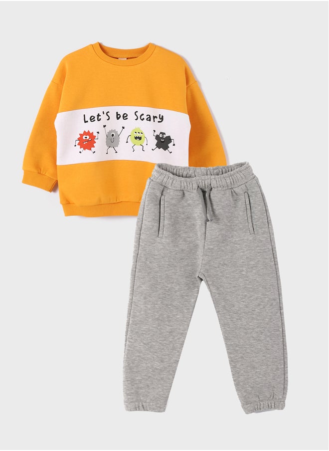 LC WAIKIKI Crew Neck Printed Baby Boy Sweatshirt and Sweatpants 2-Pack  - Image 1