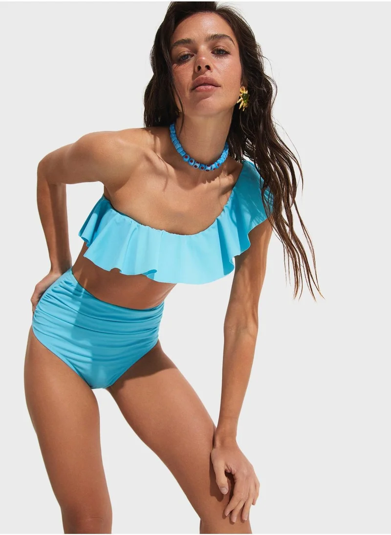 جون Ruffled One Shoulder High Waist Bikini