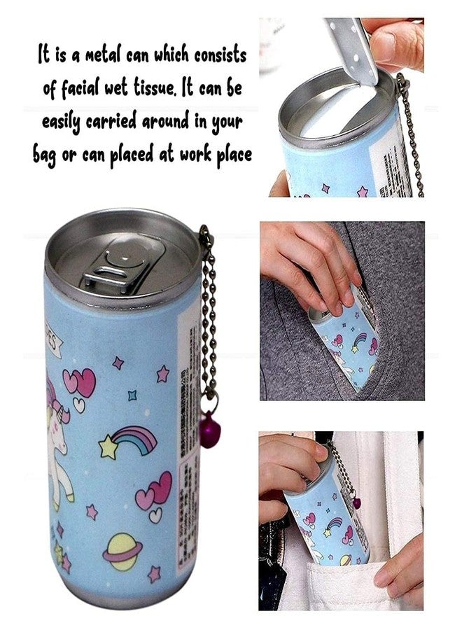 Portable Wet Wipes Metal Tin Can with Keychain, Facial Cleansing Tissue, Blue with Unicorn and Space Pattern, 13.5x8cm, 4Pcs - Image 3
