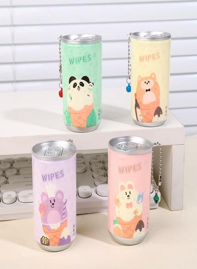 Portable Wet Wipes Metal Tin Can with Keychain, Facial Cleansing Tissue, Blue with Unicorn and Space Pattern, 13.5x8cm, 4Pcs - Image 1