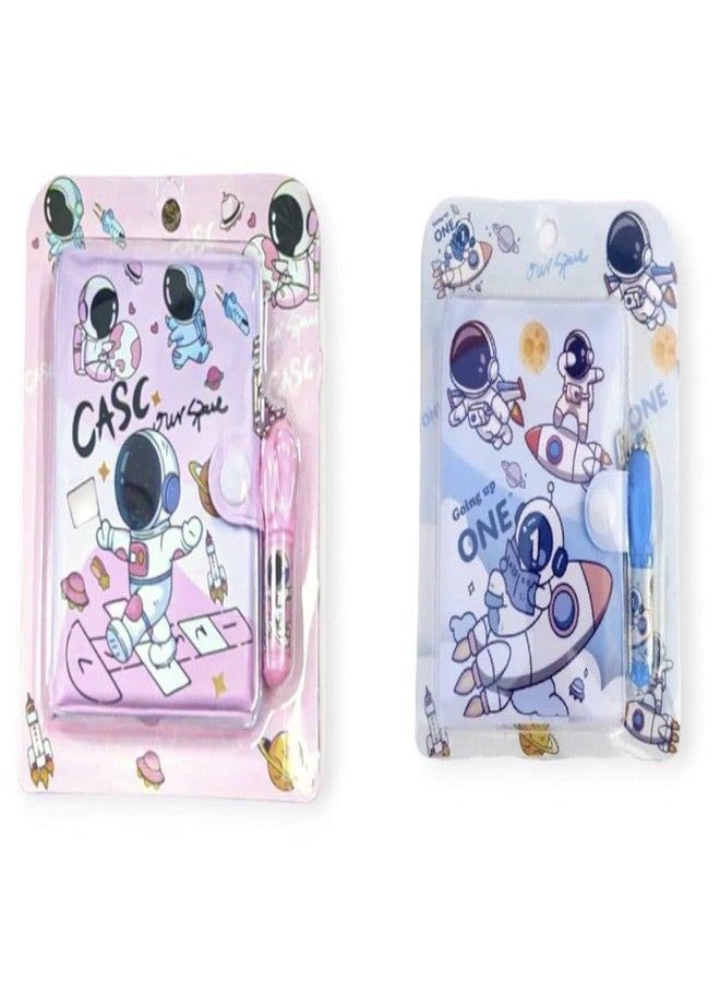 WingsCreations Pack of 2 Space Small Pocket Diary with Small Pen for Kids Stationery Set with Space Theme for Students Children Birthday Return Gift A7 Gift Set Ruled 60 Pages Designer. - Image 1