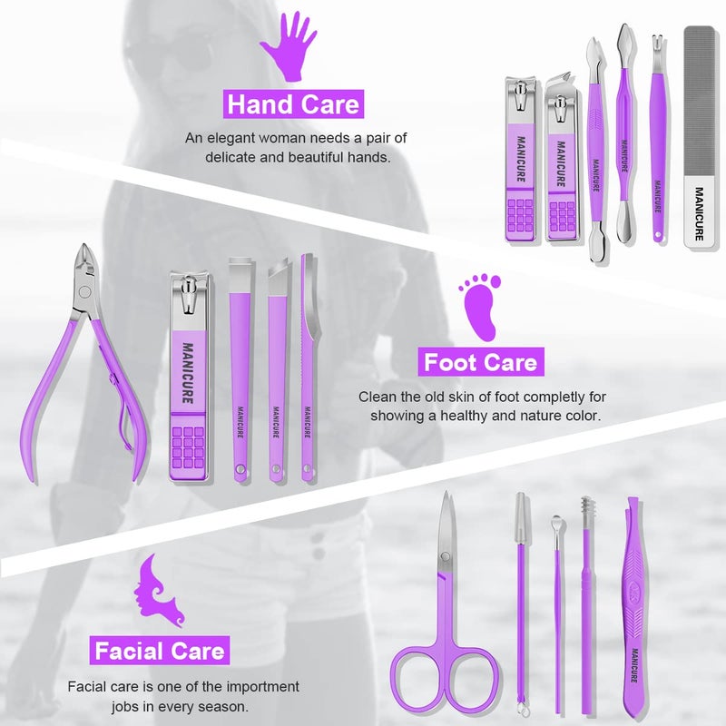Leipple Manicure Set Professional Nail Clippers Pedicure Kit, 16 pcs Stainless Steel Nail Care Tools Grooming Kit with Luxurious Travel Leather Case for Thick Nails Men Women Gift - Image 2
