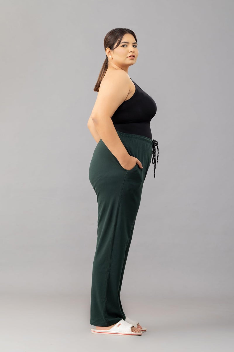 CUPID Women's Regular Fit Cotton Pant, High Rise Pajama, Stretchy Parallel Leg Pyjama For Night Wear_Bottle Green_Large - Image 5