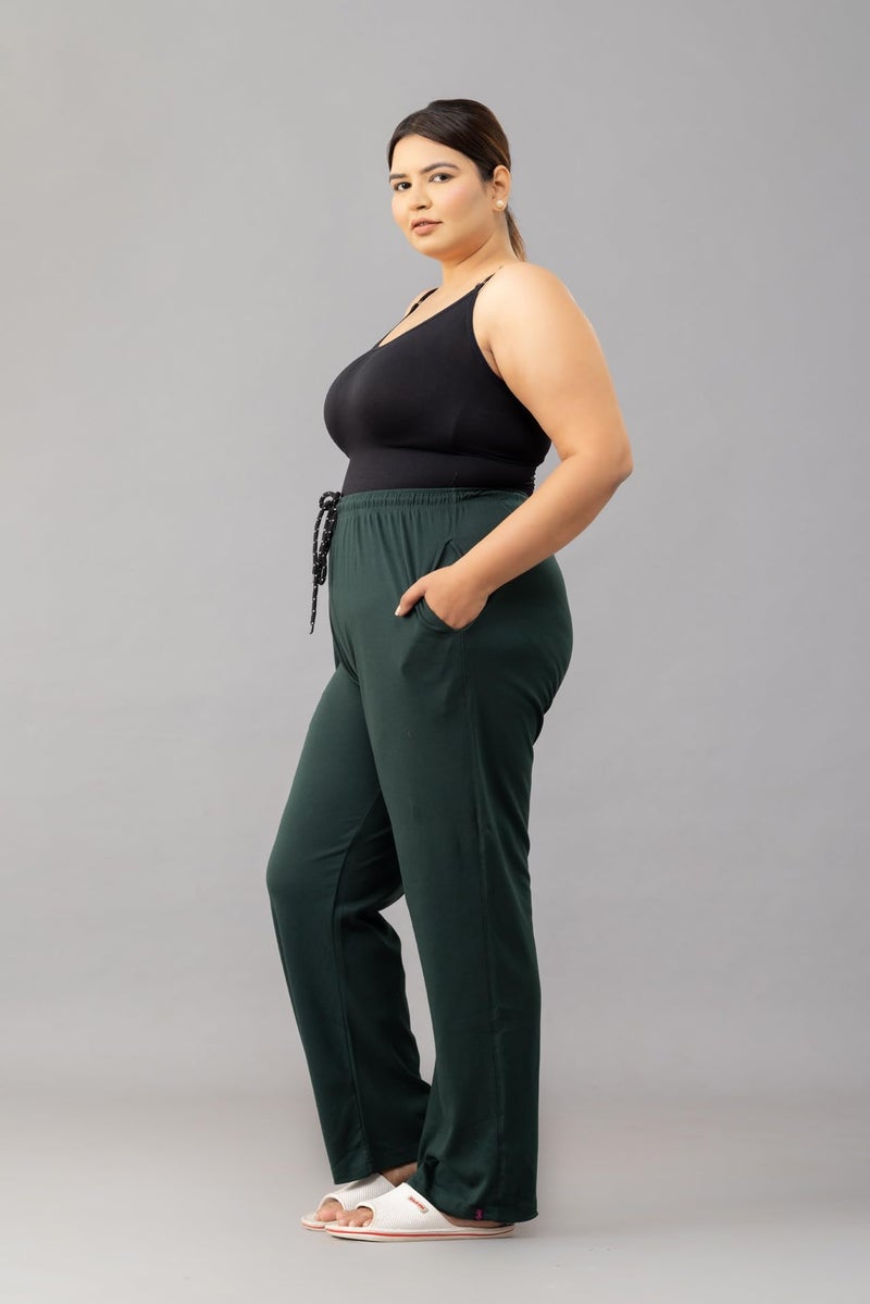 CUPID Women's Regular Fit Cotton Pant, High Rise Pajama, Stretchy Parallel Leg Pyjama For Night Wear_Bottle Green_Large - Image 2
