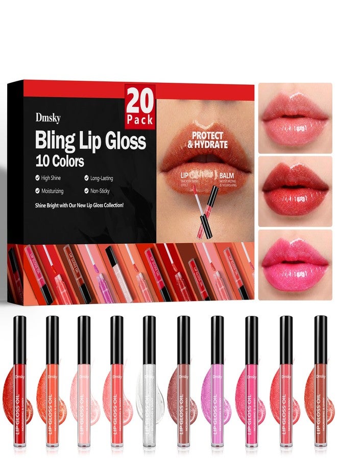 Dmsky Bling Lip Gloss Set,10 Colors High Shine Lip Gloss Pack Non-Sticky Pink Glitter Long Lasting Moisturizing,Multi Fruit Flavors Glitter Makeup for Women,20 Pack - Image 1