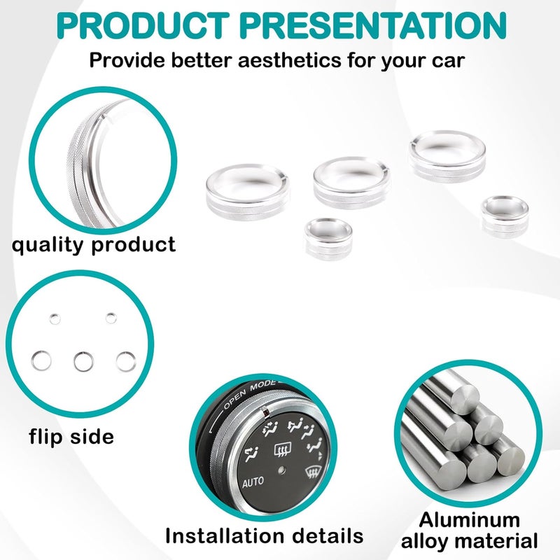 Hudiriy Car Central Control Air Conditioning Knob Ring Compatible with Mazda MX-5 RF Miata 2009-2015 Interior Protection Accessories ， Aluminum Alloy AC Climate Control Button Decoration (Silver) - Image 4