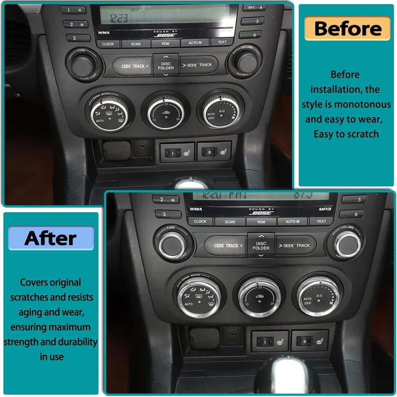 Hudiriy Car Central Control Air Conditioning Knob Ring Compatible with Mazda MX-5 RF Miata 2009-2015 Interior Protection Accessories ， Aluminum Alloy AC Climate Control Button Decoration (Silver) - Image 2