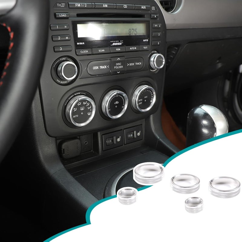 Hudiriy Car Central Control Air Conditioning Knob Ring Compatible with Mazda MX-5 RF Miata 2009-2015 Interior Protection Accessories ， Aluminum Alloy AC Climate Control Button Decoration (Silver) - Image 1